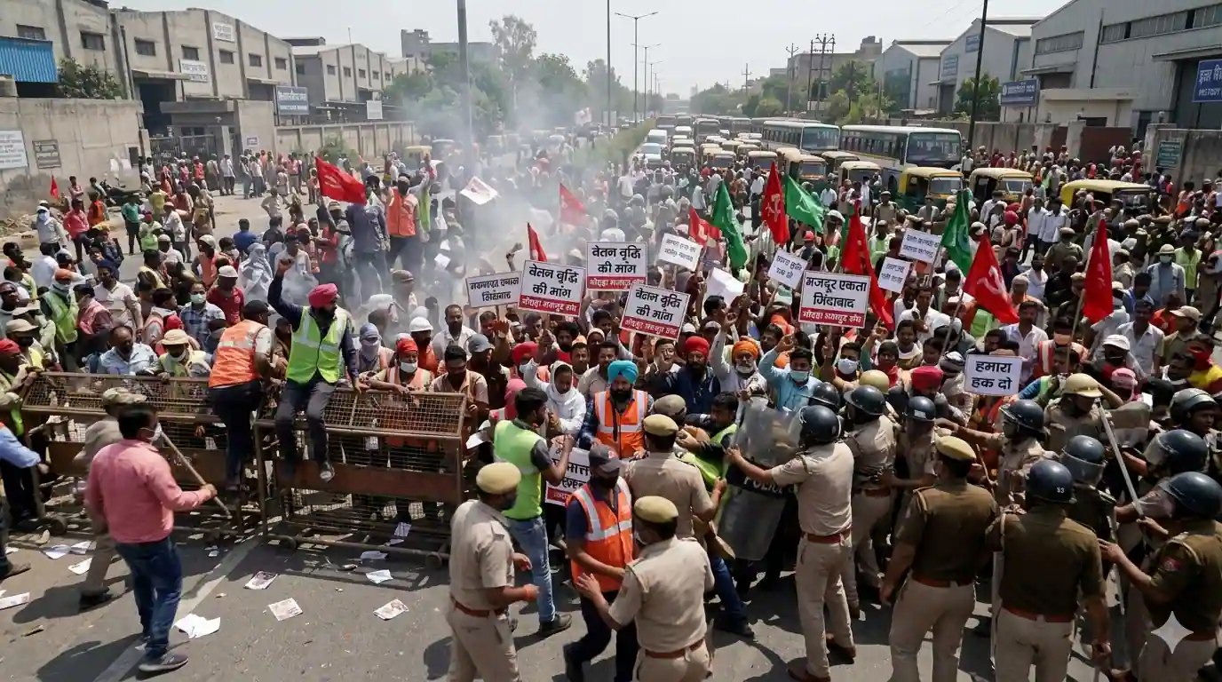 noida workers protest salary hike